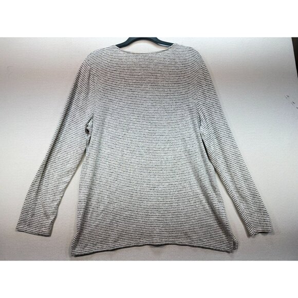 Chicos Womens Knitted Sweater Size 2 Gray Striped Pullover Lace Up Long Sleeves - Picture 11 of 14